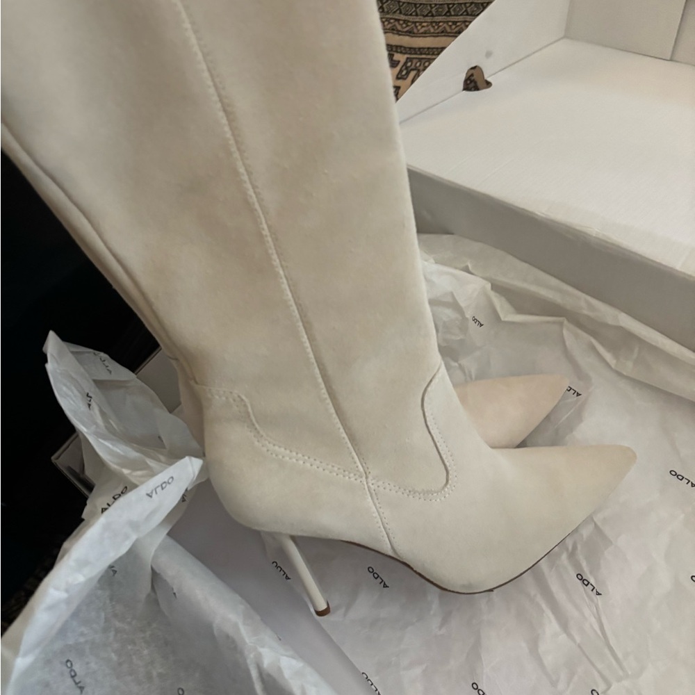Aldo Cream Heeled Boots